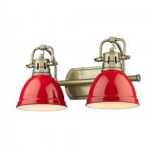  3602-BA2 AB-RD - Duncan 2 Light Bath Vanity in Aged Brass with Red Shades